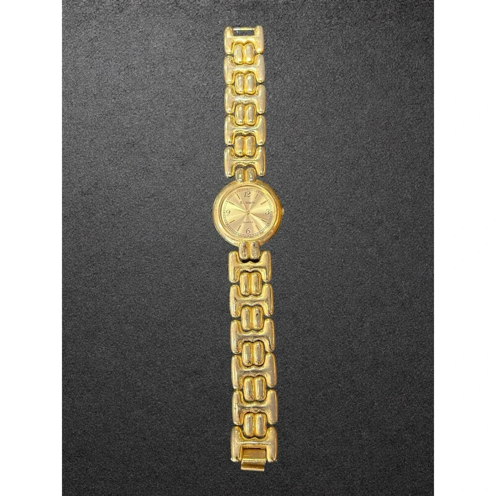 Vintage St. Marin Women's Quartz Watch Gold Tone H-Link Bracelet Untested Parts